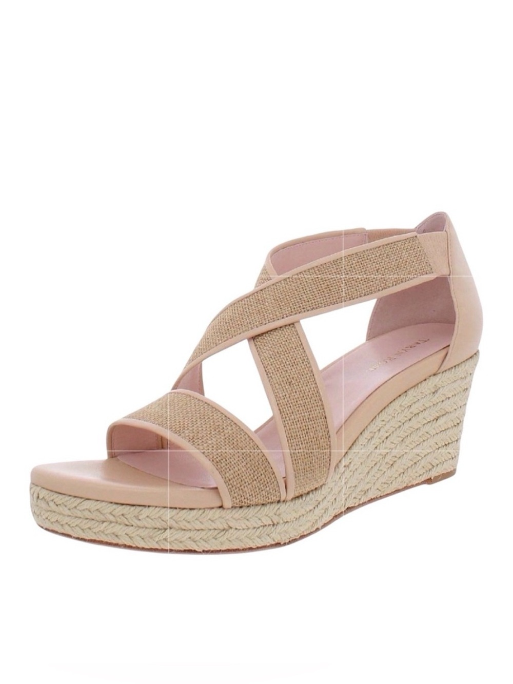 NEW $219~TARYN ROSE~KRISSY Linen/Leather Espadrille Platform Wedge Sandals~7/7.5